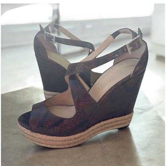 BRIAN ATWOOD Dekota Brown Leather Espadrille Wedges Size 7.5 - Picture 1 of 8